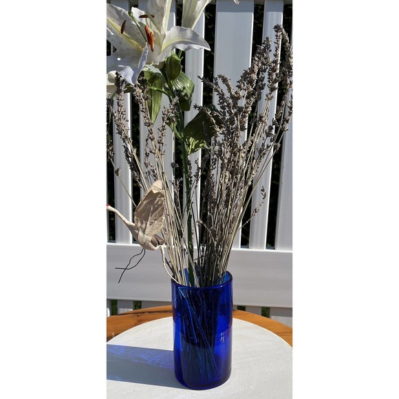 Vintage Cobalt Blue Blown Glass Tumbler/Flower Vase Highball Barware - Picture 4 of 10